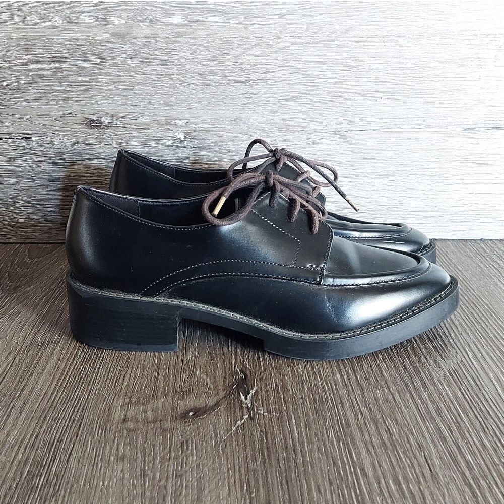 Zara Trafaluc Platform Lace up Oxford Loafer Shoe Black Size 39